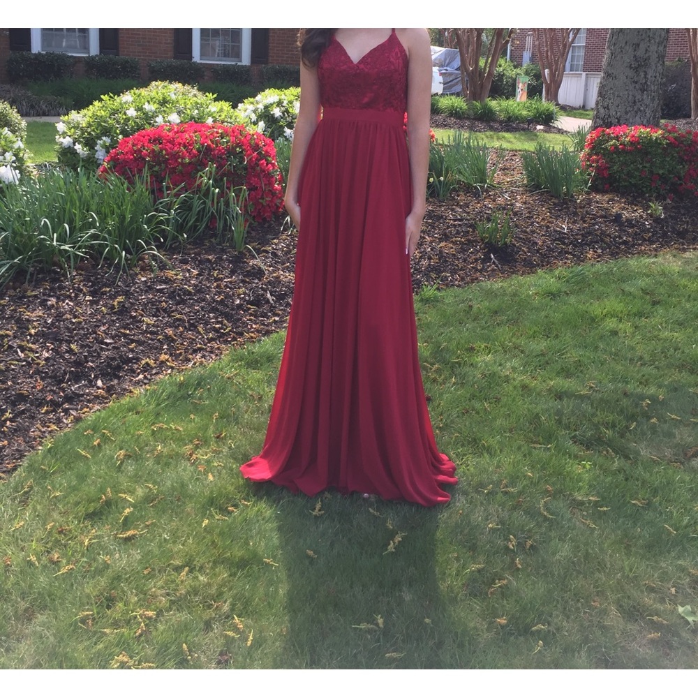 Price drop!!!   Deep red long formal beaded top dress with scarf